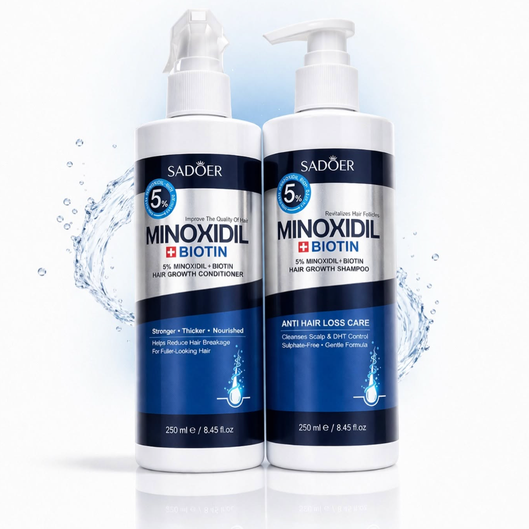SADOER® Shampoo + Acondicionador Minoxidil 5% + Biotina Anticaida (Lleva 2 Paga 1)